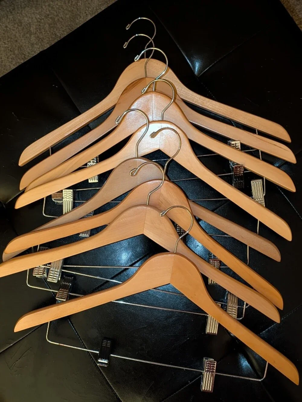 Classic Wooden Suit Hangers with Clips - Natural Wood Set Of 8